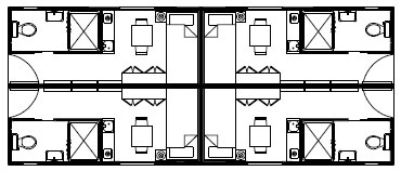 四箱體拼接示意,集裝箱房屋,集裝箱活動(dòng)房,住人集裝箱,集裝箱住宅,集裝箱建筑