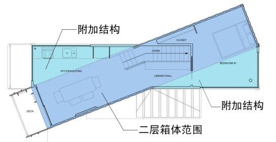 上下箱體成斜角放置平面設計圖,集裝箱房屋,集裝箱活動房,住人集裝箱,集裝箱住宅,集裝箱建筑