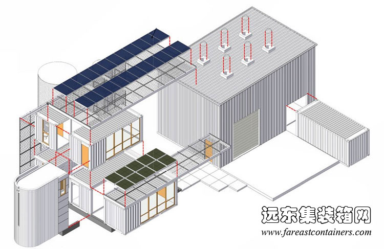 hybrid house 生態(tài)集裝箱住宅立體構造圖,集裝箱房屋,集裝箱活動房,住人集裝箱,集裝箱建筑