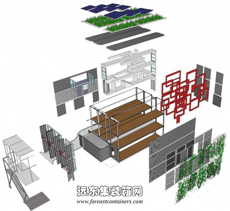 ?？怂辜b箱公寓構(gòu)造分解圖,集裝箱房屋,集裝箱活動(dòng)房,住人集裝箱,集裝箱住宅,集裝箱建筑