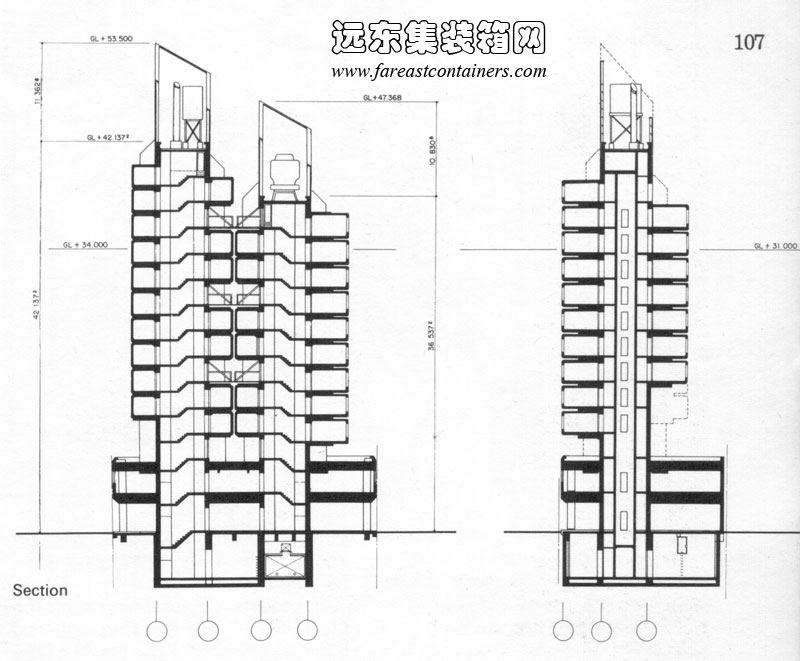 中銀艙體樓立面圖,盒子建筑