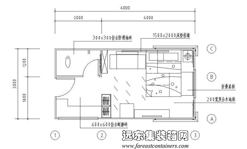 集裝箱式活動住宅修正方案睡眠模式平面圖