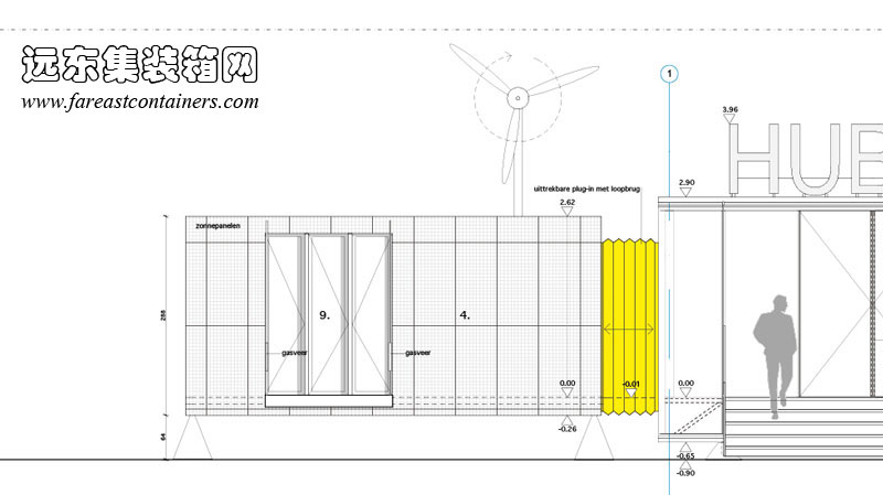 HUB 01 集裝箱學(xué)生宿舍Passive unit的立面圖,集裝箱房屋,集裝箱建筑,集裝箱住宅