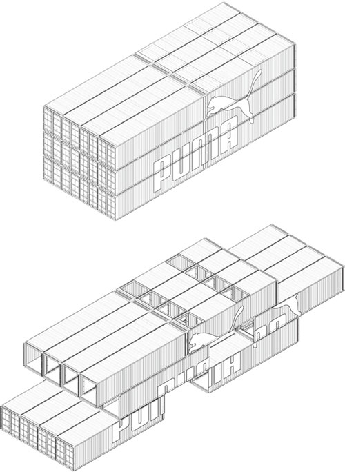 商業(yè)集裝箱建筑：彪馬城軸視圖