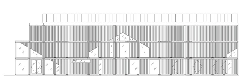 集裝箱建筑：Dunraven 集裝箱體育館的正立面圖