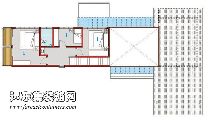 集裝箱住宅： Upcycled 集裝箱度假屋二層平面圖