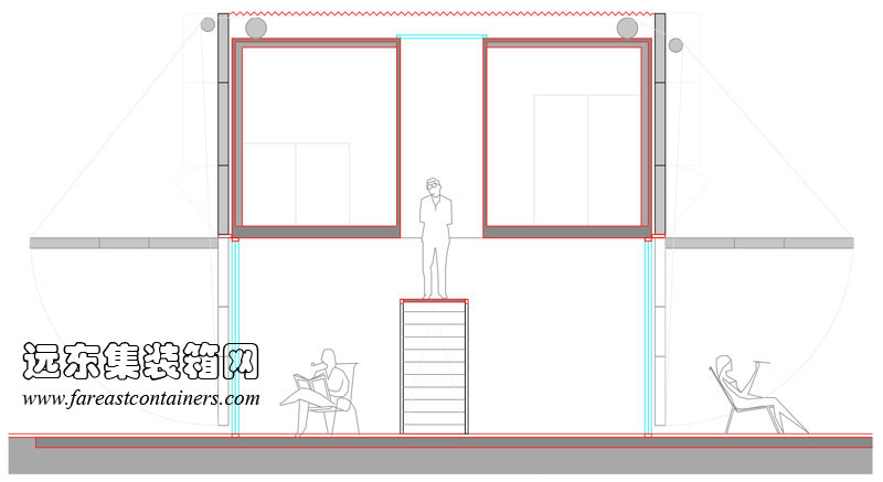 Infiniski Manifesto House 集裝箱別墅剖面圖